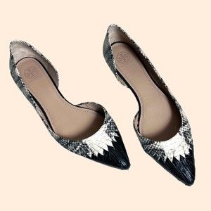 Tory Burch Snake Leather D'orsay Flats Size 10.5